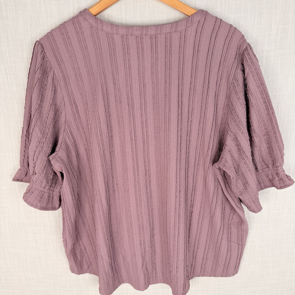 Cable & Gauge Women's Textured Puff Sleeve Button Front Blouse Mauve Pink 2XL - Picture 15 of 16
